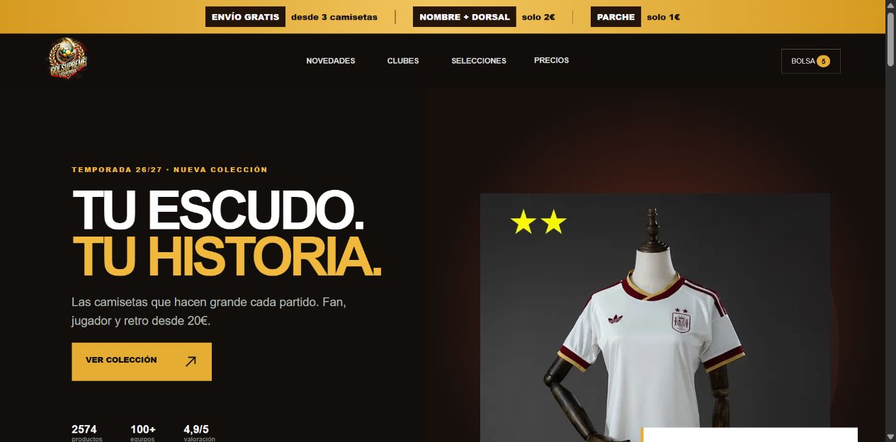 Captura de la portada de GolSupreme, tienda de camisetas de fútbol